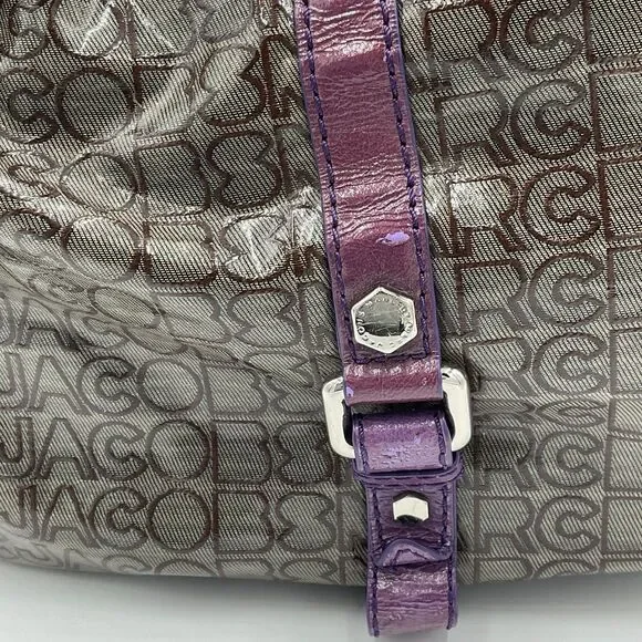 Marc By Marc Jacobs Large Patent Leather Handbag Shoulder Bag Hobo Grey Purple - Picture 6 of 15